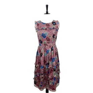 Modcloth Women’s Dress Midi Ruffle Hem Retro Purple Blue Floral Size Medium